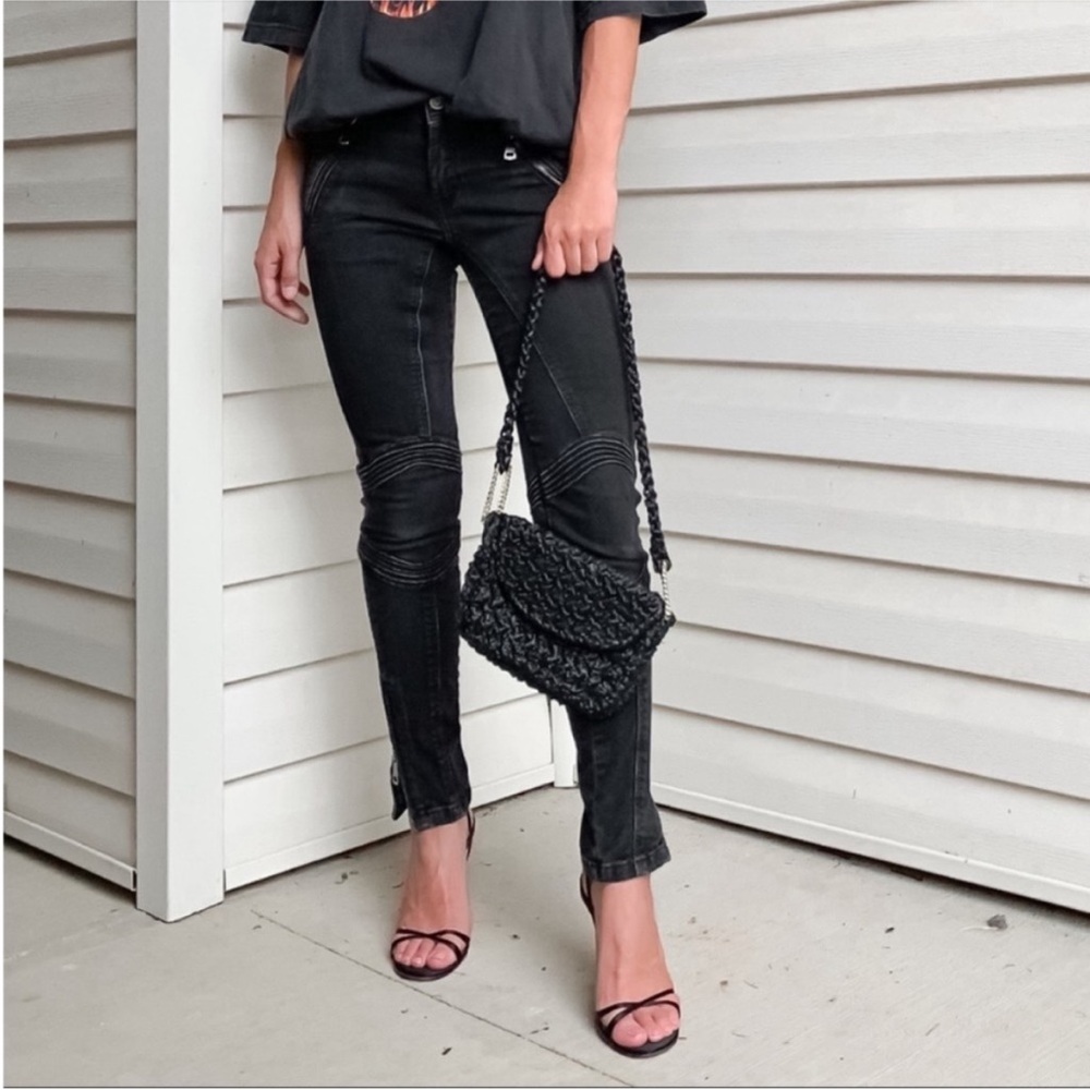 Burberry Brit Anika Skinny Ankle Moto Jeans in black size 27